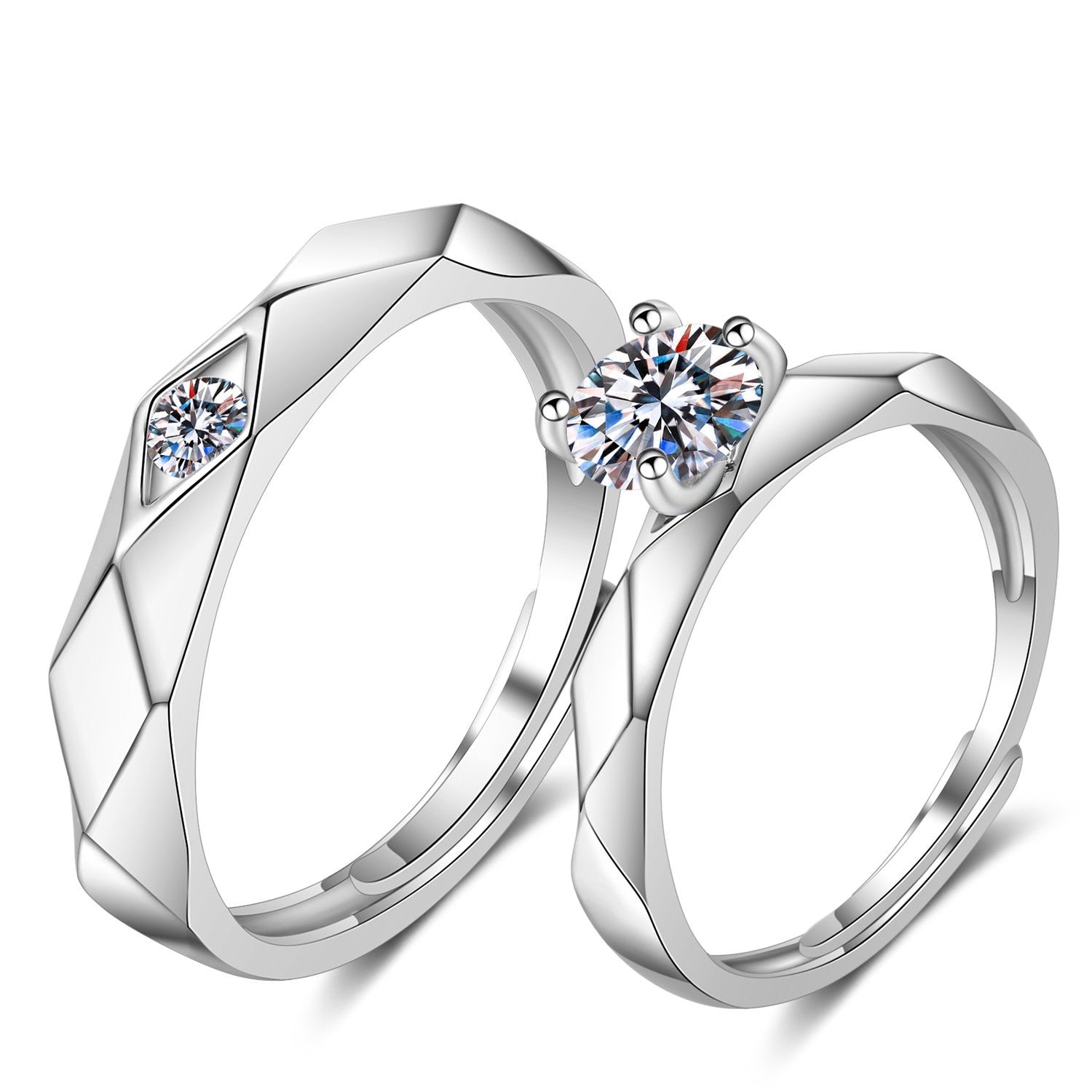 Blue Crystal Modern Couples Rings