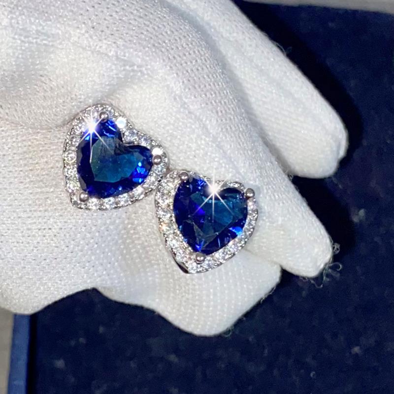 Blue Heart Sparkling Rhinestone Earings