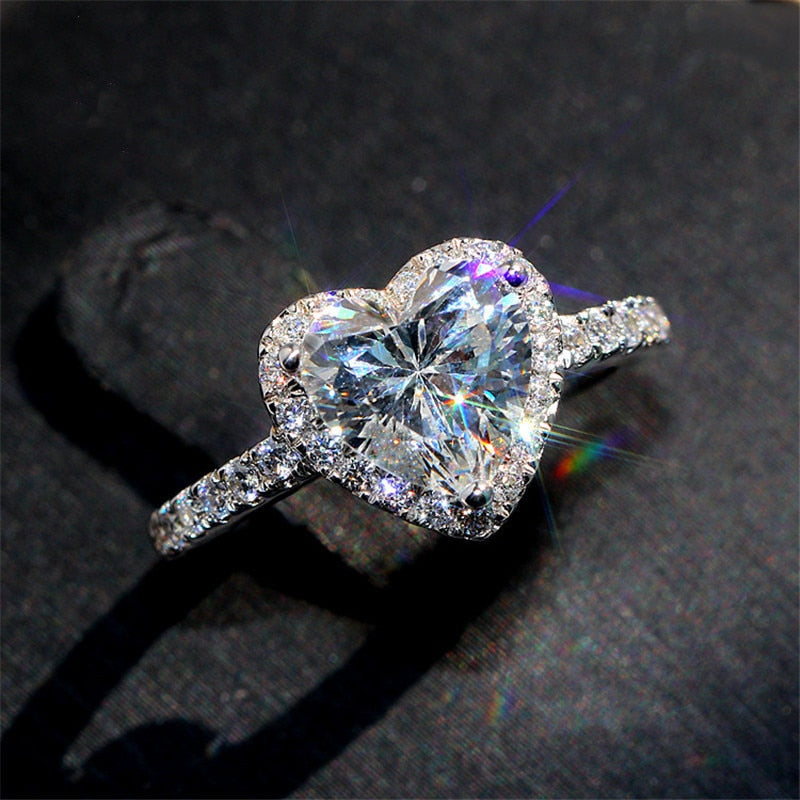 Crystal Heart Sparking Engagement Ring