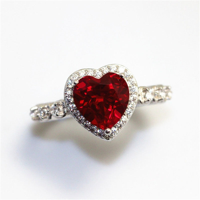 Red Heart Sparking Engagement Ring